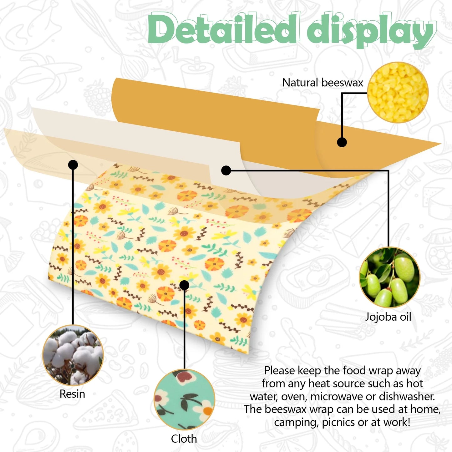 Beeswax Wraps for Food, Large 39.4’’ X 13’’ Beeswax Wrap Roll, Reusable Beeswax Paper Food Wrap for Bread Sandwich Wrapper Bowl Covers, Sunflower