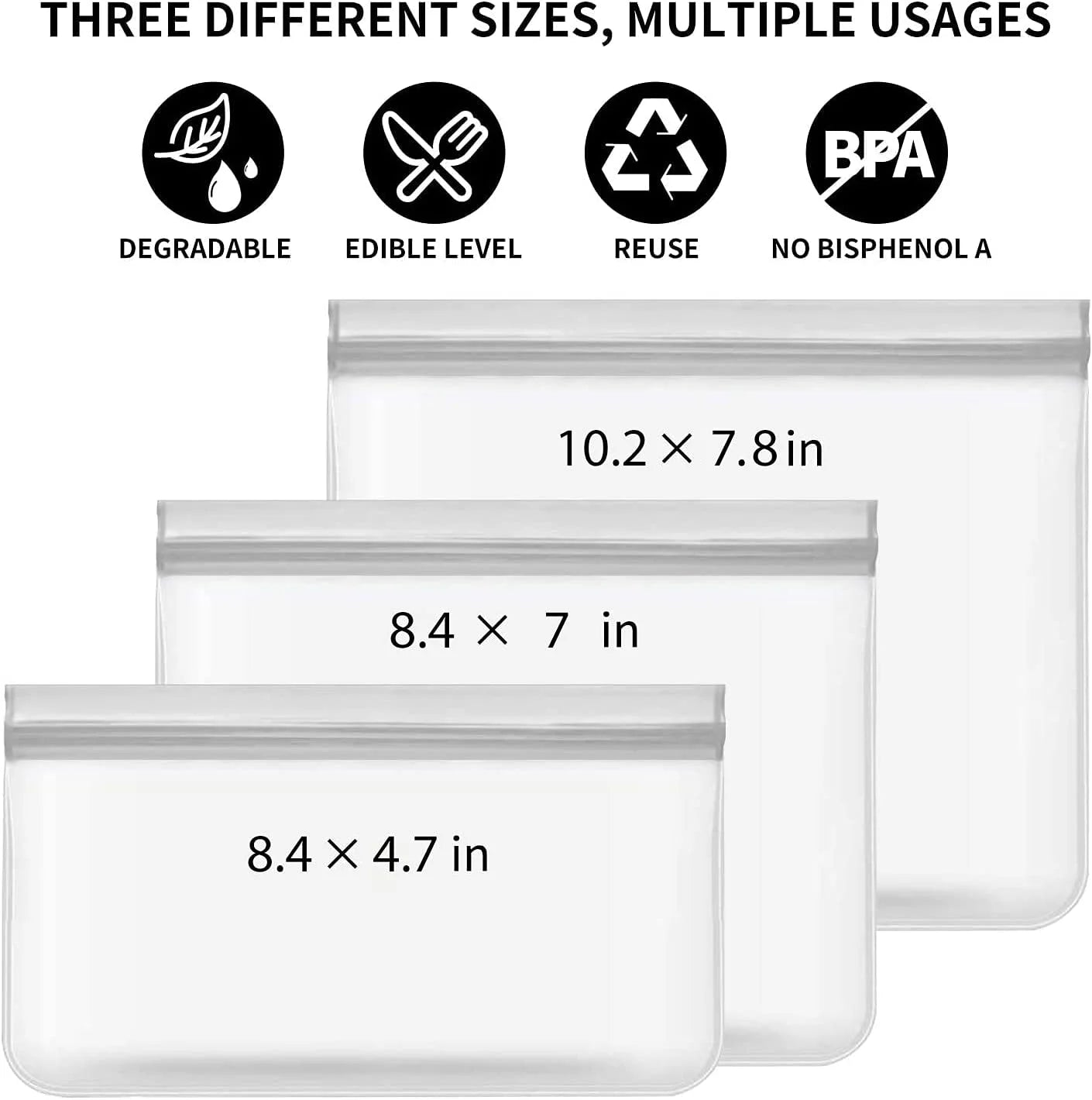 10 Pack Silicone Reusable Ziplock Bags - Leakproof, BPA Free Food Storage for Lunch, Marinating & Travel