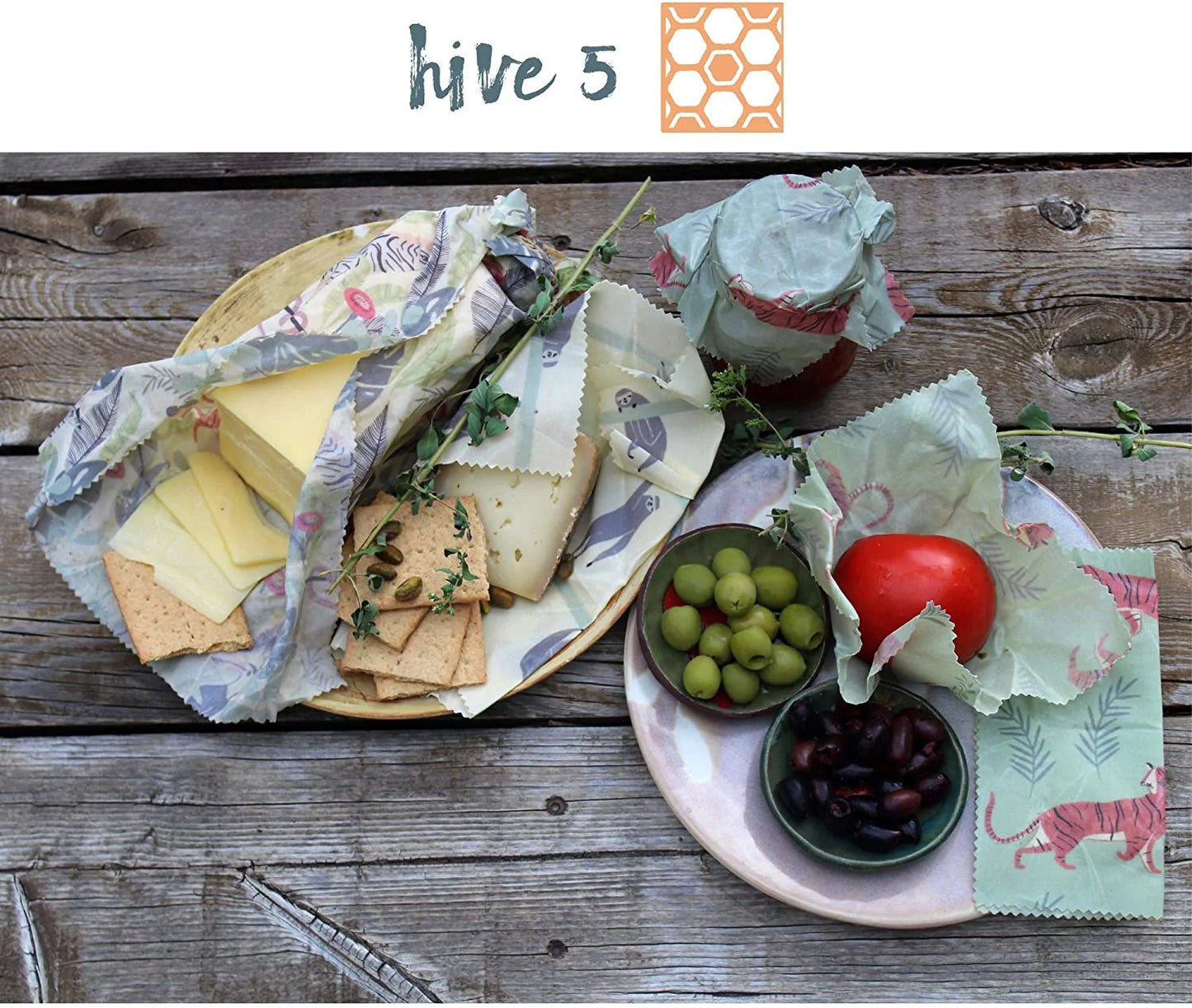 5 Pack Reusable Beeswax Organic Food Sandwich Wrapping Paper Covers Set 3S,1M,1L