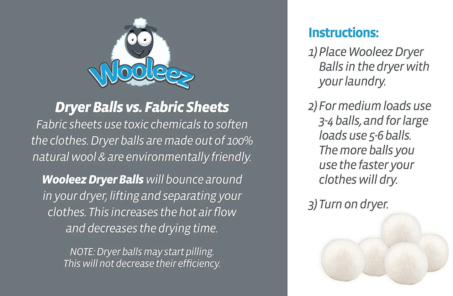 100% Wool Dryer Balls, All Natural Eco-Friendly Reusable Fabric Softener, 3 Balls Included