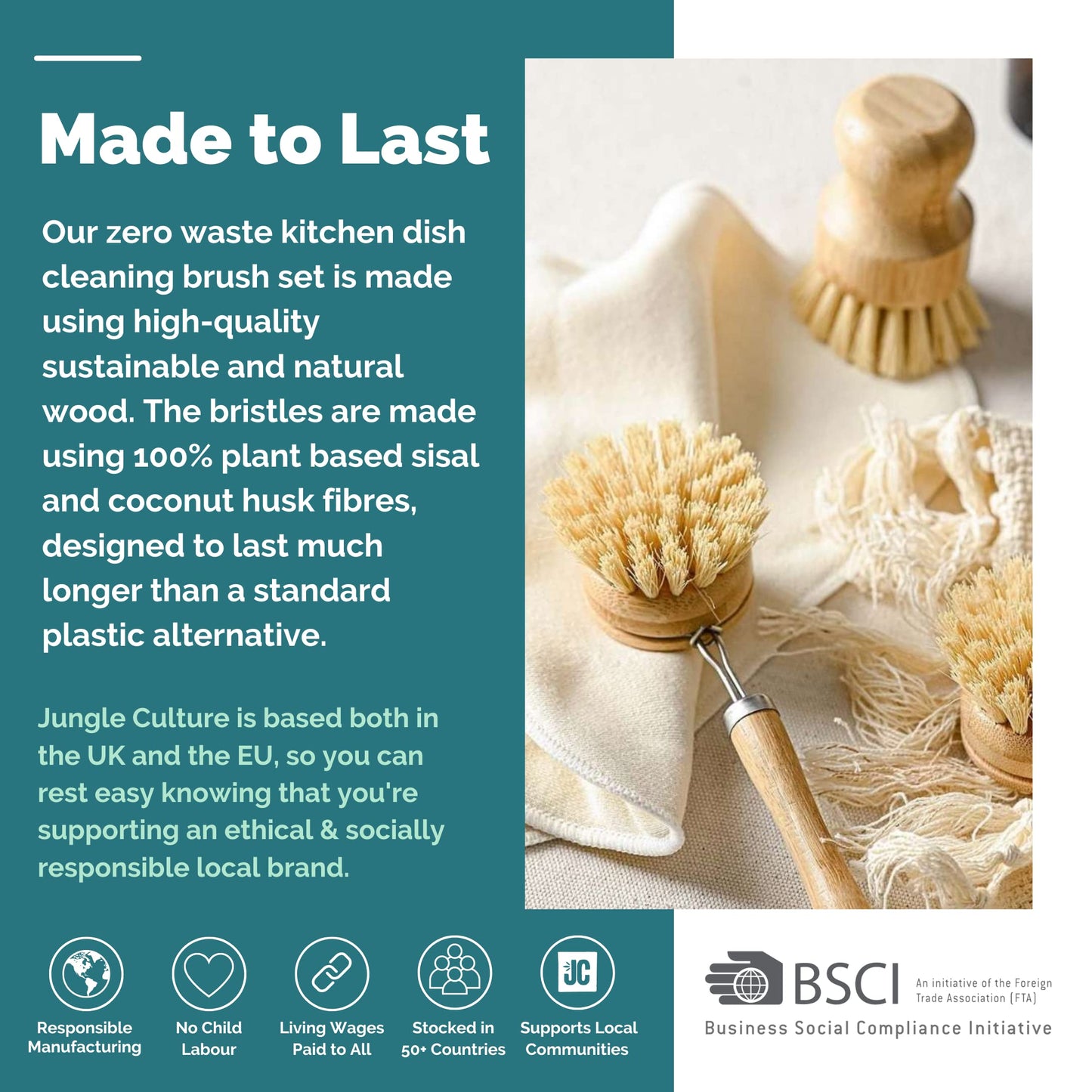 Jungle Culture® 6 Piece Natural Dish Brushes