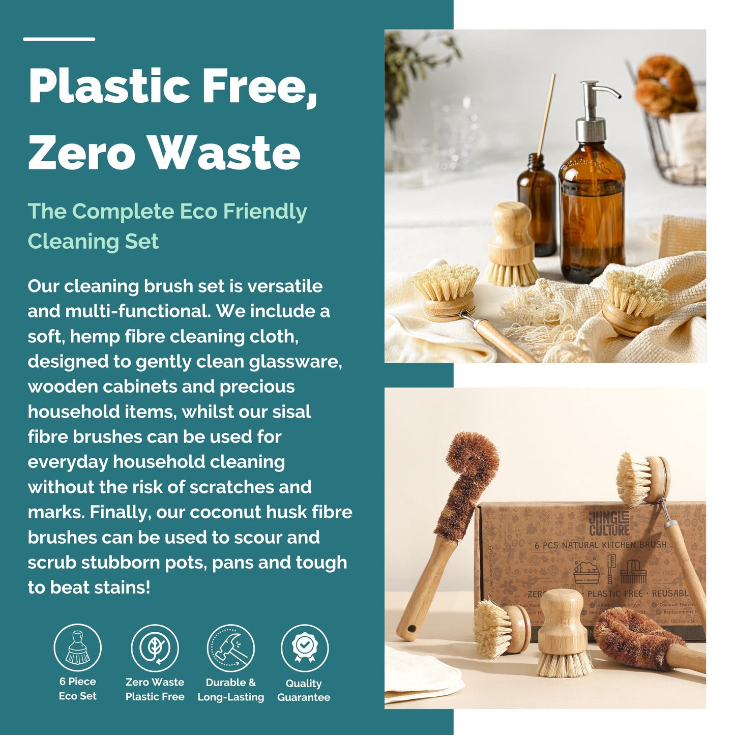 Jungle Culture® 6 Piece Natural Dish Brushes