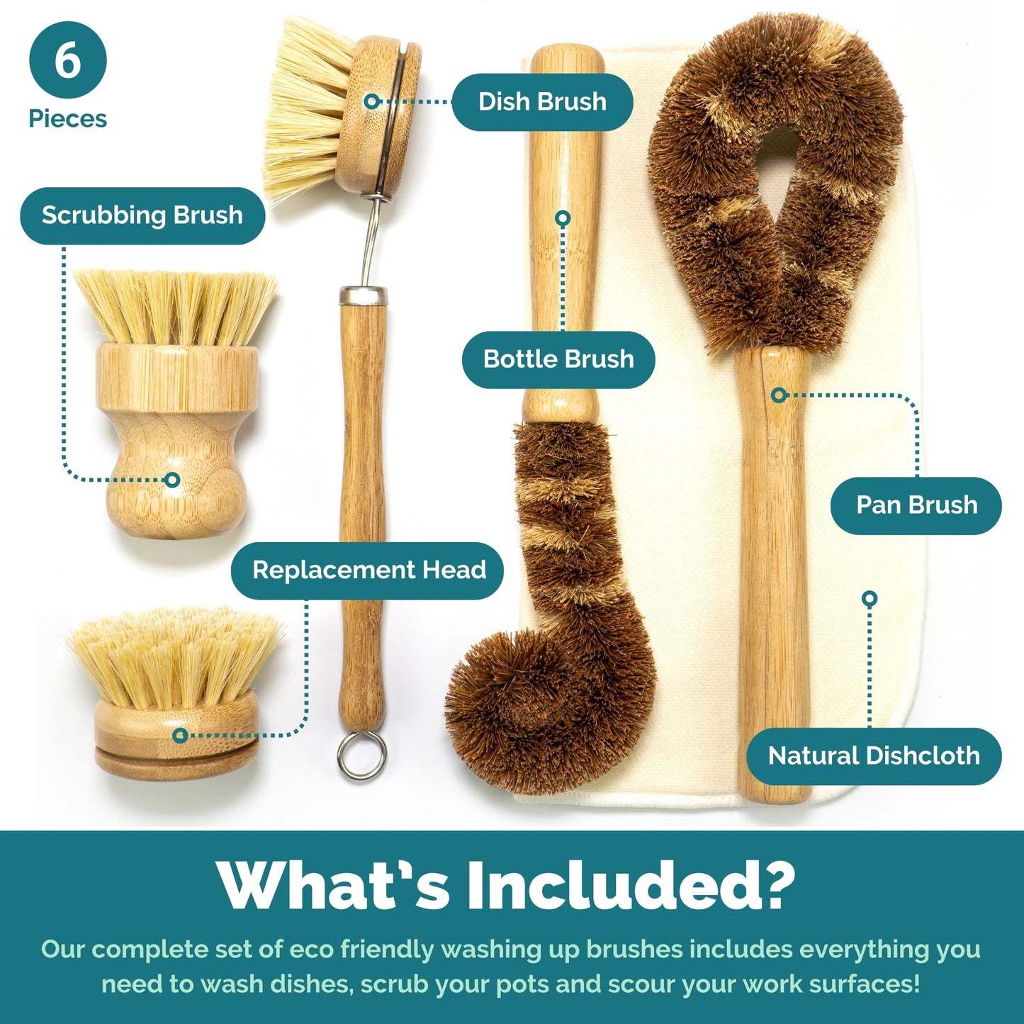 Jungle Culture® 6 Piece Natural Dish Brushes