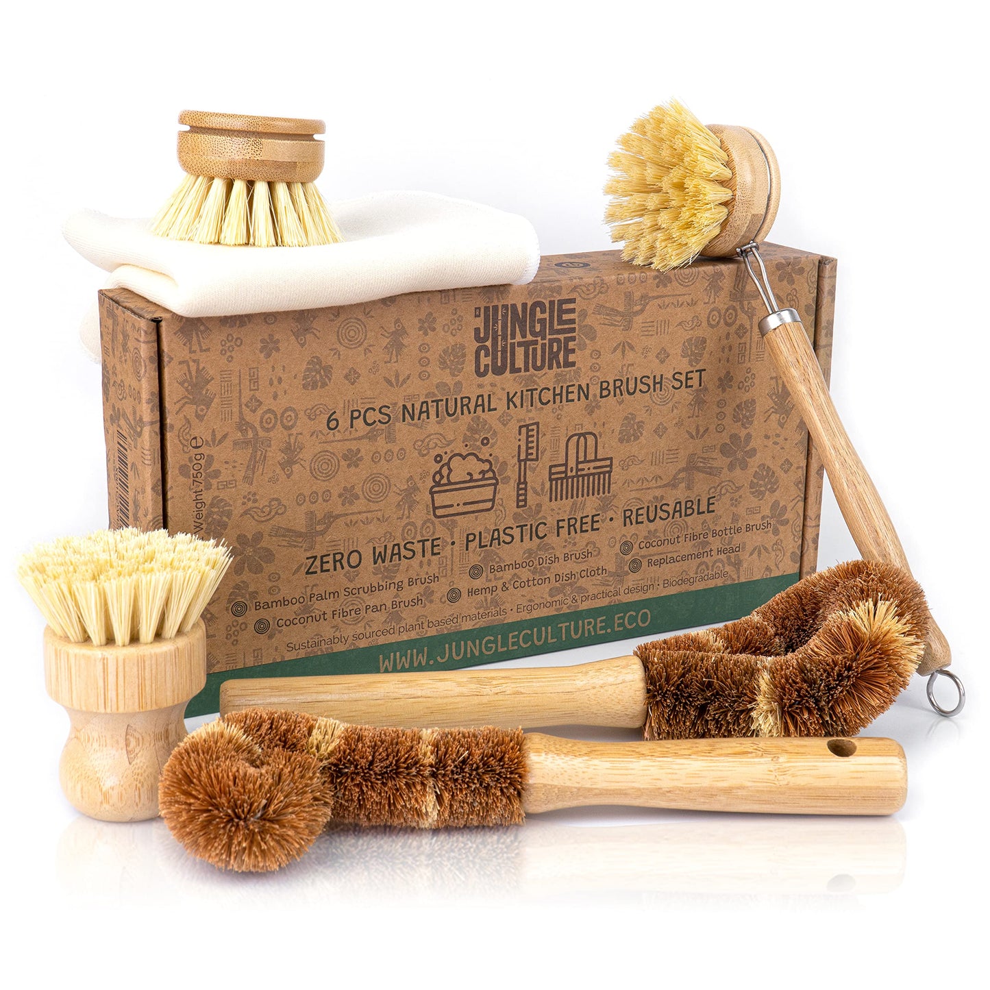 Jungle Culture® 6 Piece Natural Dish Brushes