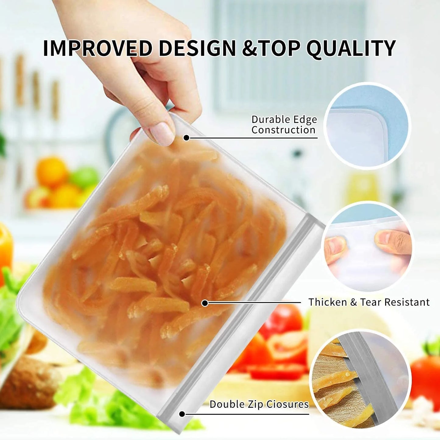 10 Pack Silicone Reusable Ziplock Bags - Leakproof, BPA Free Food Storage for Lunch, Marinating & Travel
