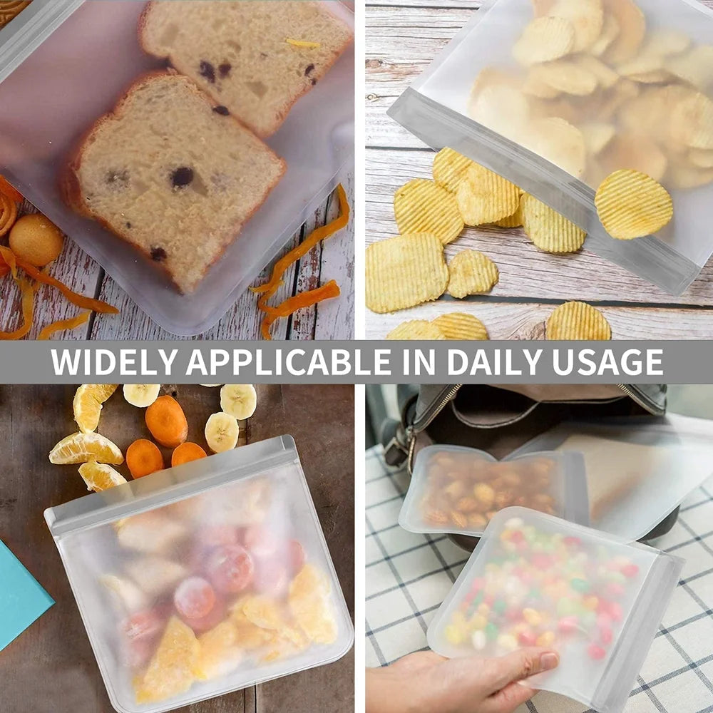 10 Pack Silicone Reusable Ziplock Bags - Leakproof, BPA Free Food Storage for Lunch, Marinating & Travel