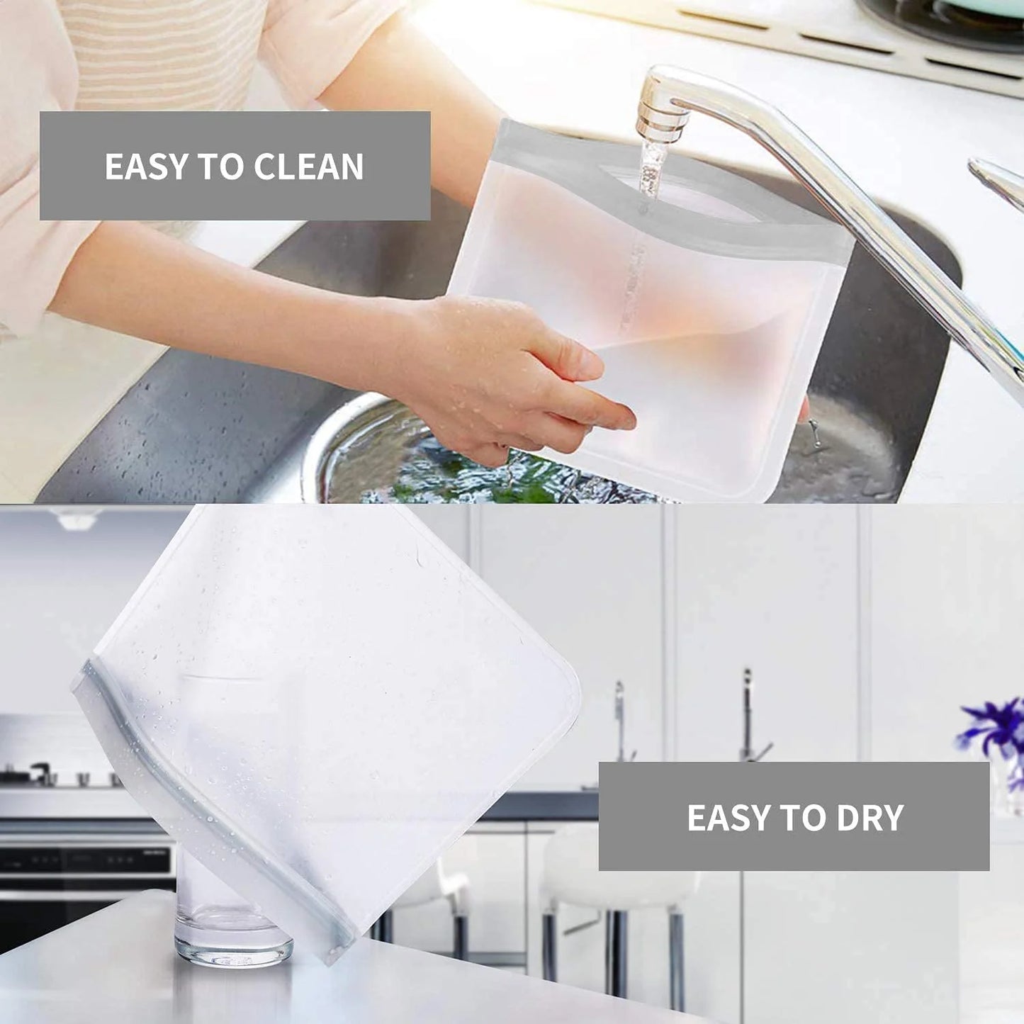 10 Pack Silicone Reusable Ziplock Bags - Leakproof, BPA Free Food Storage for Lunch, Marinating & Travel