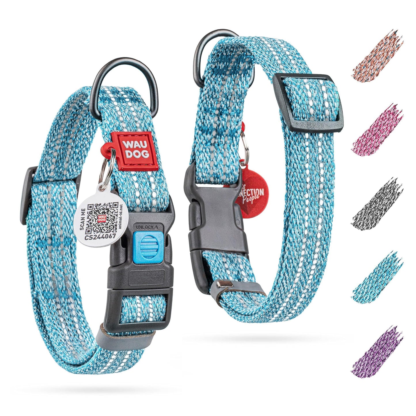 Blue Reflective Cotton Dog Collar Eco Friendly for Medium Dogs 1016 Inch Neck