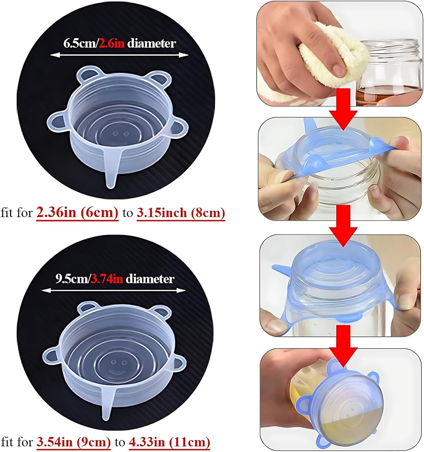 Silicone Stretch Lids Pet Food Can Covers (10-Pack, 2.6In+3.74In), Reusable Bpa-Free Storage Covers for Soda/Beer Cans, Regular and Wide Mouth Mason Jars, Perfect Fit for 2.4 to 4.3 Inches