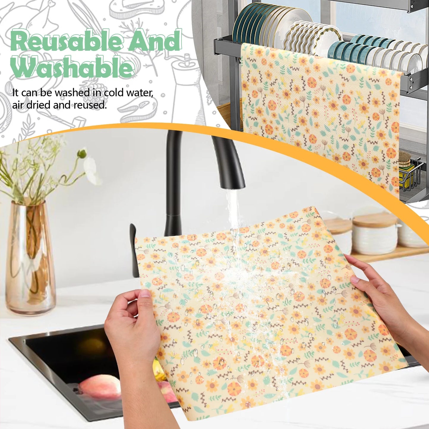 Beeswax Wraps for Food, Large 39.4’’ X 13’’ Beeswax Wrap Roll, Reusable Beeswax Paper Food Wrap for Bread Sandwich Wrapper Bowl Covers, Sunflower