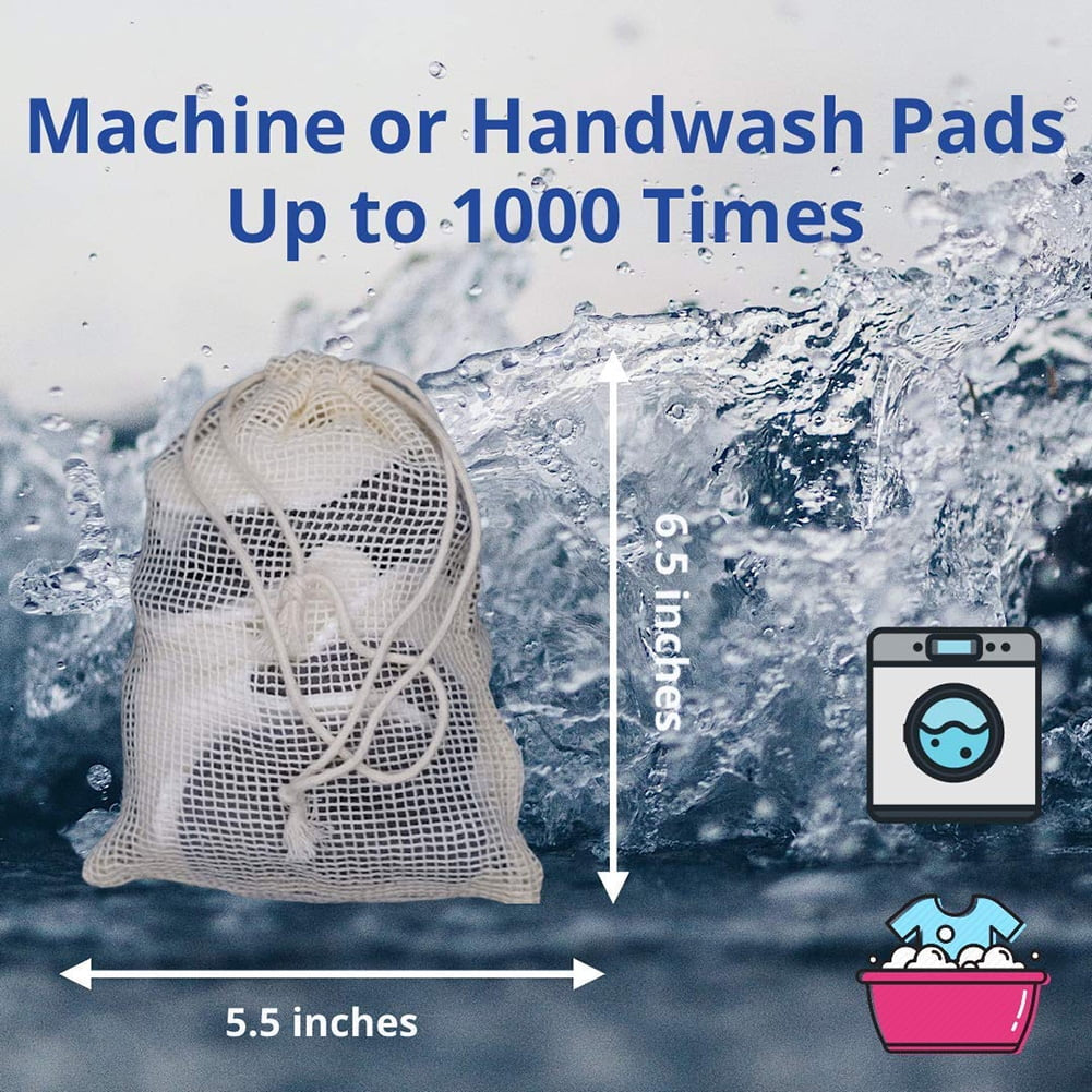 16 Packs Organic Reusable Makeup Remover Pads, Washable Eco-Friendly Natural Bamboo Cotton Rounds for All Skin Types with Cotton Laundry Bag