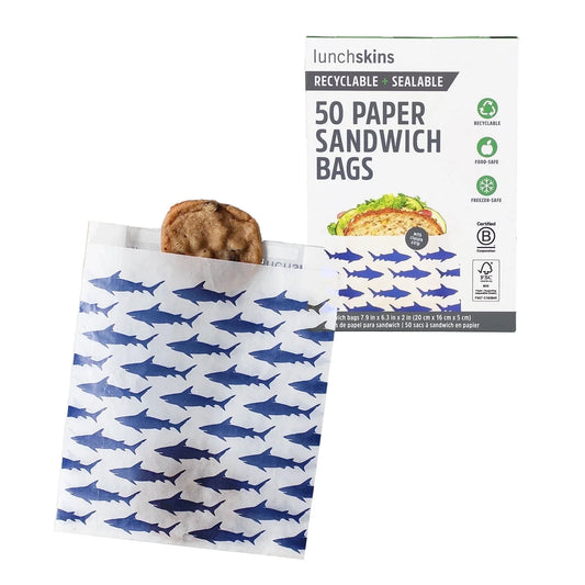 Recyclable & Sealable Food Storage Sandwich Bags, Shark Design, 50 Bags - Eco-Friendly