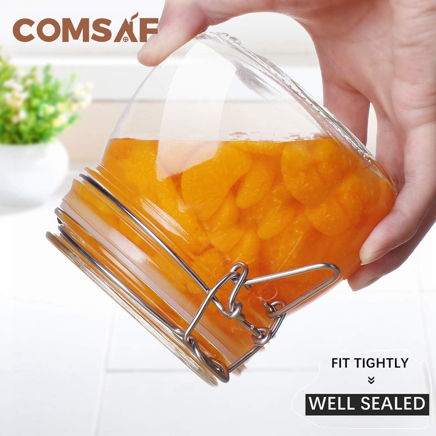 Airtight Glass Jars with Lids 17Oz Small Food Storage Container Set of 6 - Airtight Canister with Clear Preserving Seal Wire Clip Fastening for Kitchen Canning Pickling Mason Jars