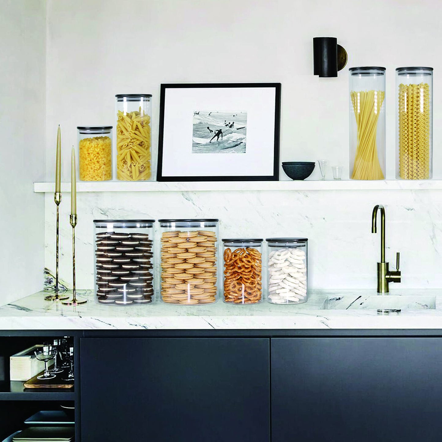 Glass Jars with Black Bamboo Lids