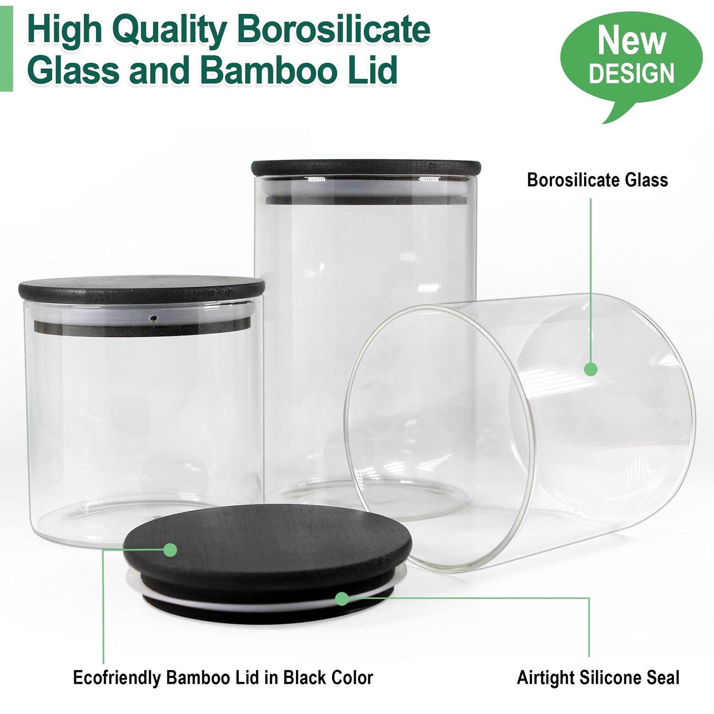 Glass Jars with Black Bamboo Lids