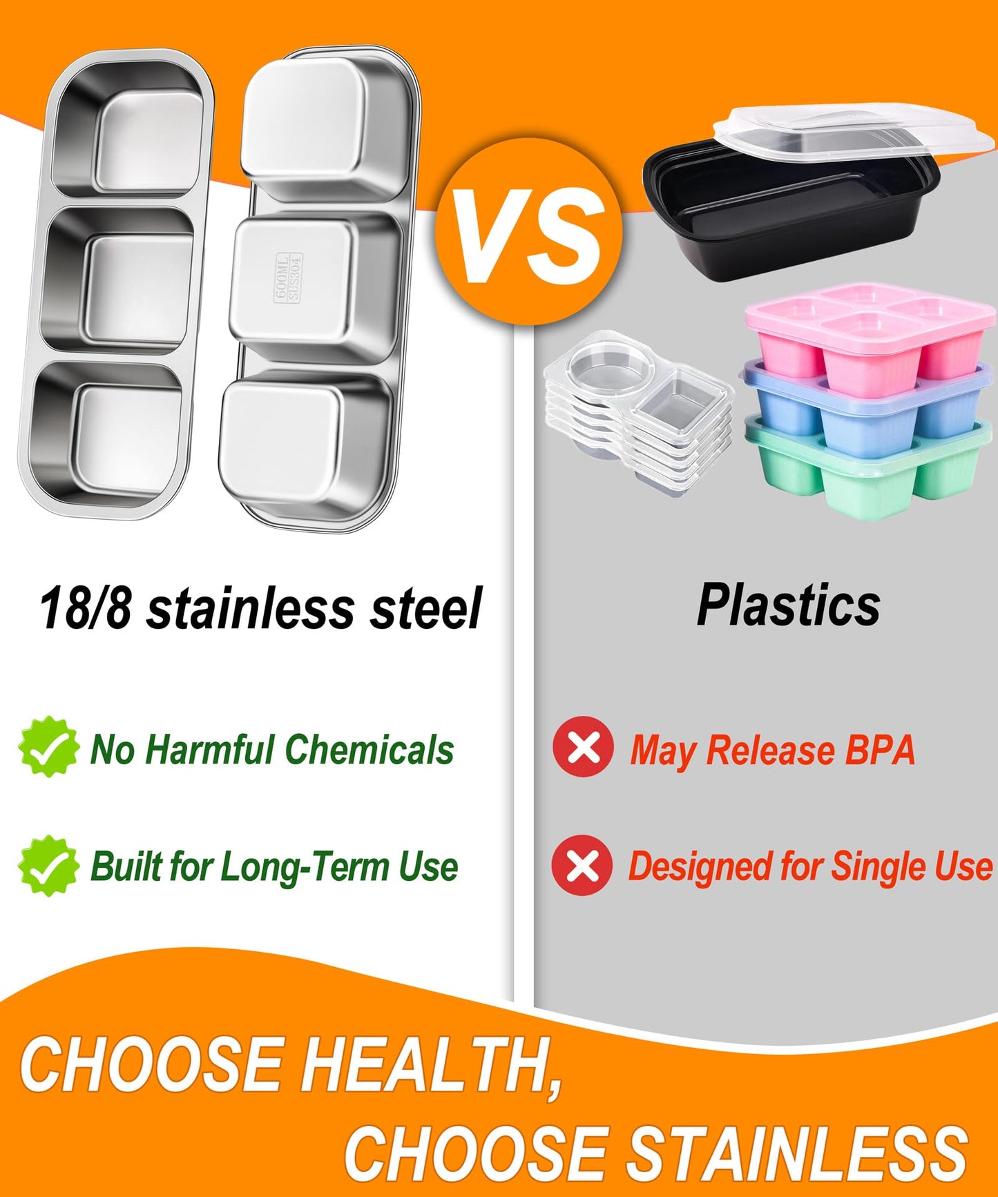 3 Pack Stainless Steel Snack Containers