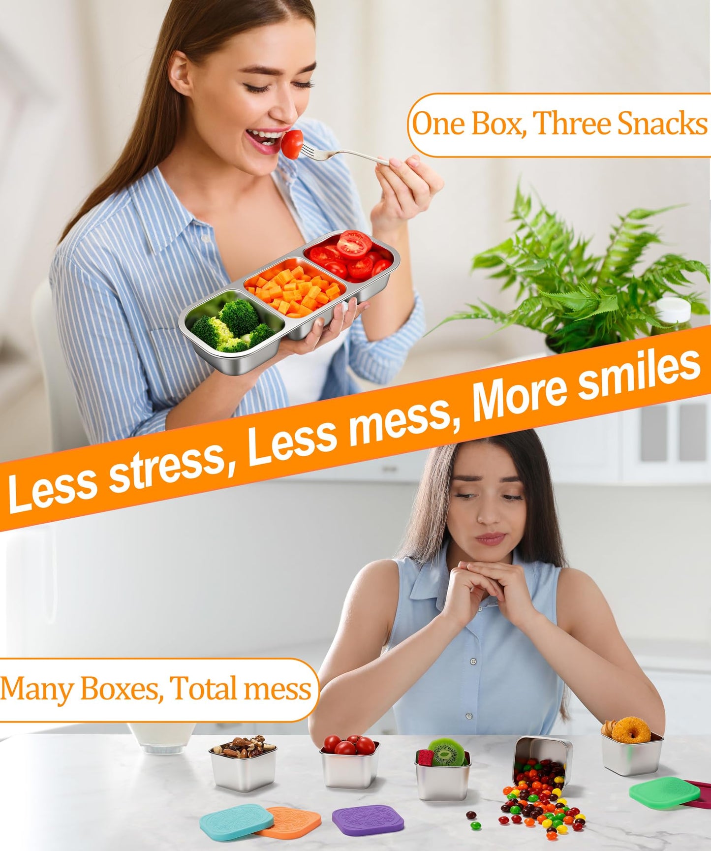 3 Pack Stainless Steel Snack Containers