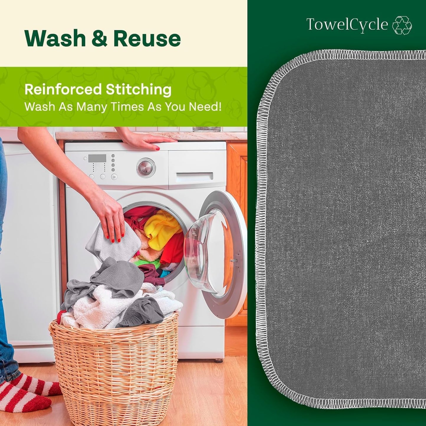 Reusable Paper Towels (24 Pack) - 100% Cotton Hand Towels for Kitchen