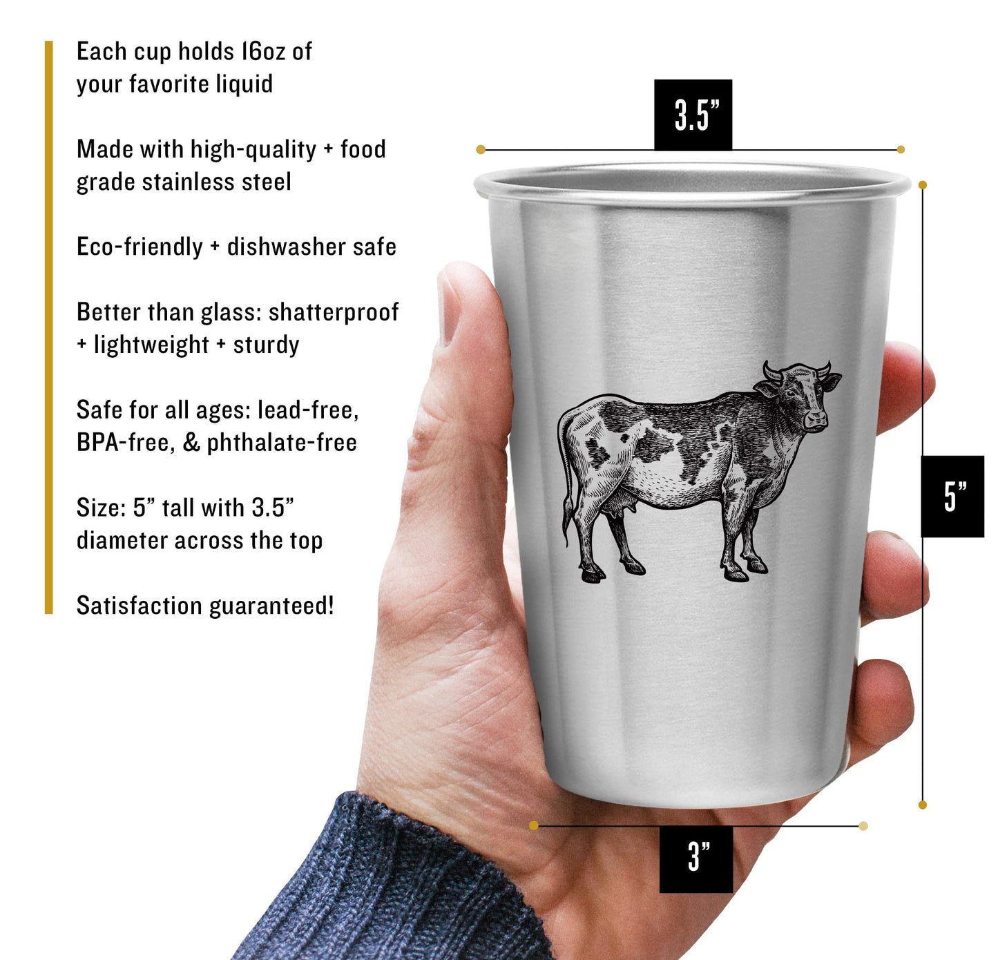 Magic Pine Kid-proof Cups (Farm Animal designs) - Set of 4 Stainless Steel Cups (16oz)