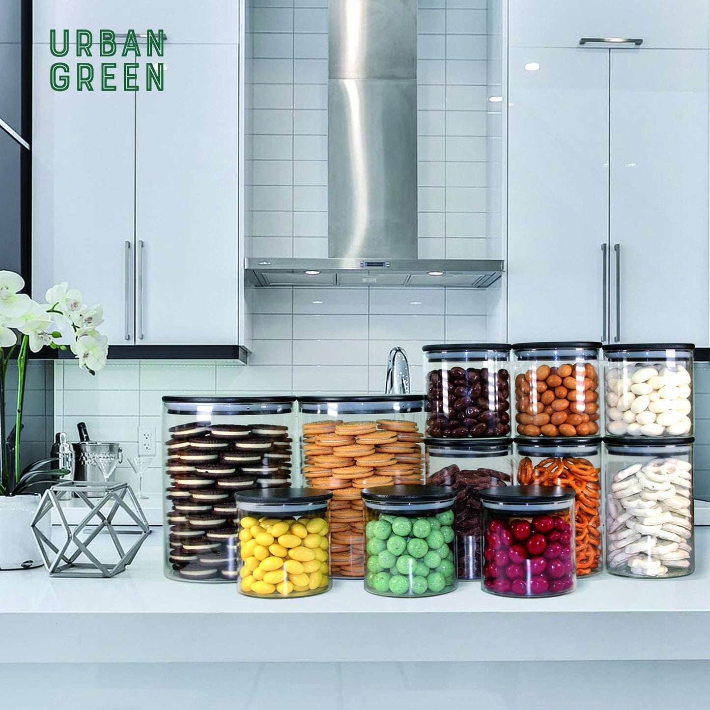 Glass Jars with Black Bamboo Lids