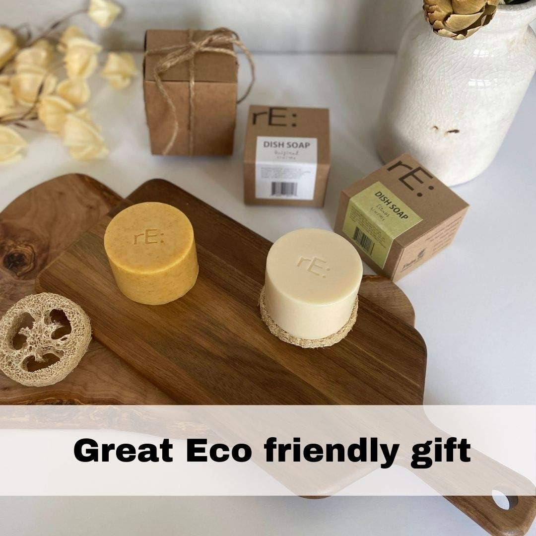 Eco-Friendly Dish Washing Soap Bar with Loofah Holder - Palm Oil Free, Zero Waste, Plastic Free, No Artificial Dyes or Fragrance (1, Unscented)