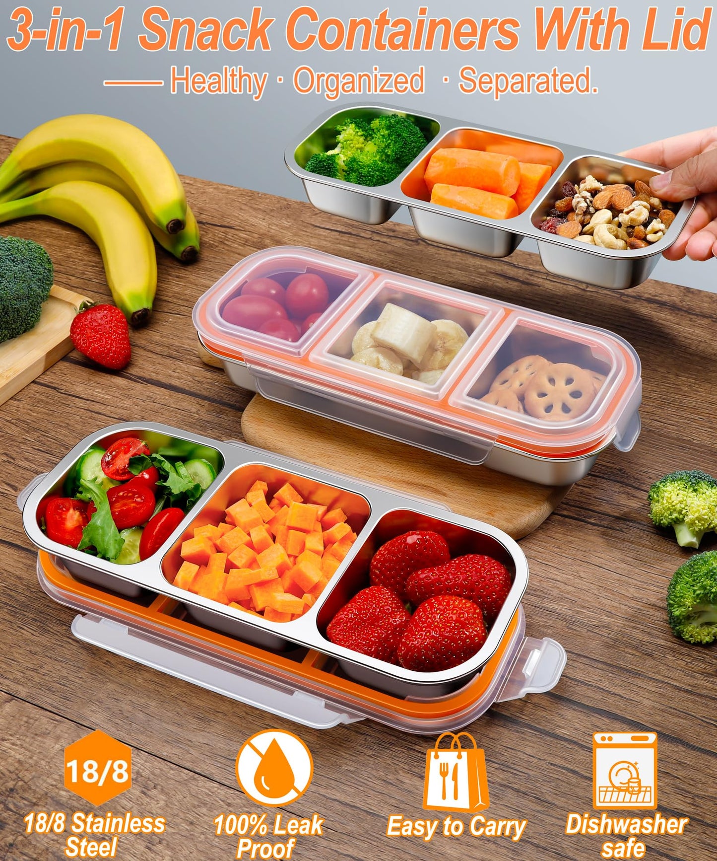 3 Pack Stainless Steel Snack Containers