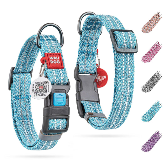 Blue Reflective Cotton Dog Collar Eco Friendly for Medium Dogs 1016 Inch Neck